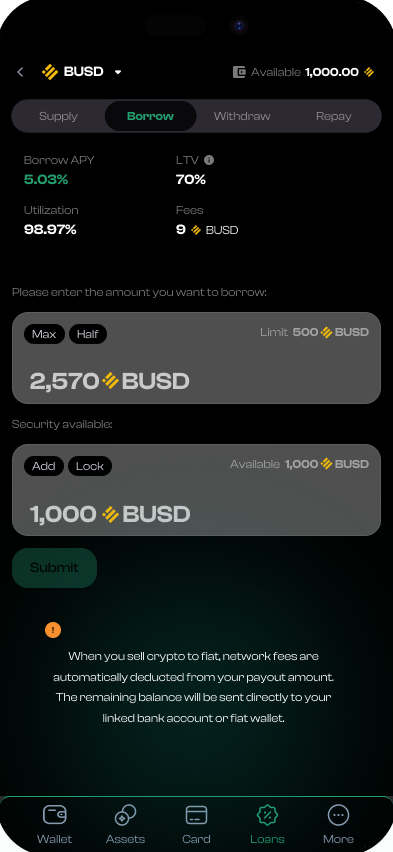 EcoCrypt app, borrow against crypto