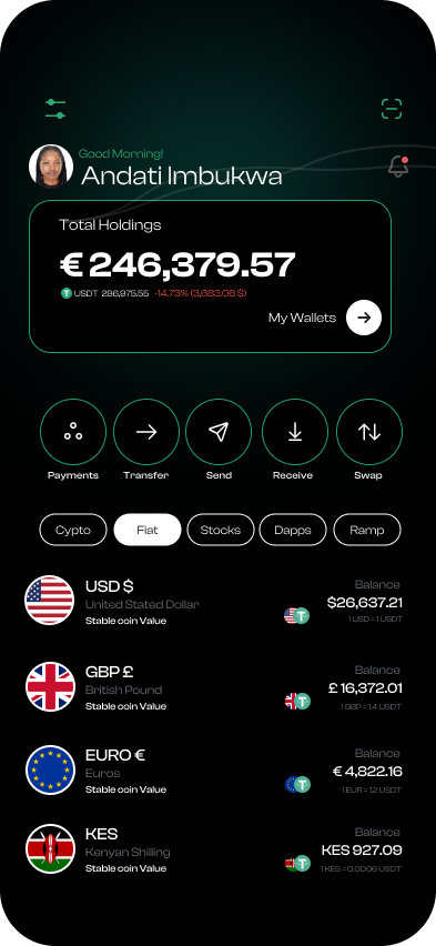 EcoCrypt app, balances and transactions